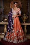 Buy_Prisho_Orange Organza Embroidery Thread Work V Neck Fleur And Dori Bridal Lehenga Set _at_Aza_Fashions