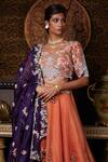 Shop_Prisho_Orange Organza Embroidery Thread Work V Neck Fleur And Dori Bridal Lehenga Set _at_Aza_Fashions