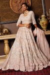 Buy_Prisho_Pink Tissue Embroidery Dori V Neck Petunia Bridal Lehenga Set  _at_Aza_Fashions