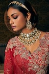 Shop_Prisho_Red Silk Embroidery Zardozi V Neck Rafflesia Bloom Bridal Lehenga Set  _at_Aza_Fashions