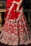 Prisho_Red Silk Embroidery Zardozi Round Mughal Bahar Bridal Lehenga Set  _Online_at_Aza_Fashions