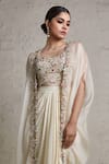 Shop_Prisho_Ivory Bustier Silk Embroidered Zardozi Border Draped Skirt Set  _at_Aza_Fashions