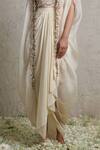 Prisho_Ivory Bustier Silk Embroidered Zardozi Border Draped Skirt Set  _Online_at_Aza_Fashions