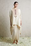 Buy_Prisho_Ivory Kaftan Silk Embroidered Dori Round And Dhoti Pant Set  _at_Aza_Fashions