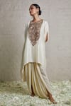 Buy_Prisho_Ivory Kaftan Silk Embroidered Dori Round Floral And Dhoti Pant Set  _at_Aza_Fashions