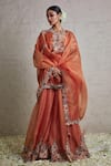 Buy_Prisho_Orange Kurta Silk Embroidered Dori Round Floral Sharara Set  _at_Aza_Fashions