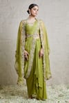 Buy_Prisho_Green Blouse Silk Embroidered Dori Floral Border Dhoti Skirt Set  _at_Aza_Fashions