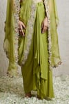 Prisho_Green Blouse Silk Embroidered Dori Floral Border Dhoti Skirt Set  _Online_at_Aza_Fashions