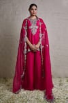 Buy_Prisho_Fuchsia Kurta Silk Embroidered Zardozi Round Paisley Sharara Set _at_Aza_Fashions