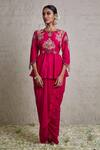 Buy_Prisho_Fuchsia Peplum Top Silk Embroidered Dori Round And Dhoti Skirt Set _at_Aza_Fashions