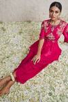 Shop_Prisho_Fuchsia Peplum Top Silk Embroidered Dori Round And Dhoti Skirt Set _at_Aza_Fashions