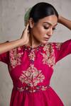 Prisho_Fuchsia Peplum Top Silk Embroidered Dori Round And Dhoti Skirt Set _Online_at_Aza_Fashions
