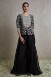 Buy_Prisho_Black Peplum Jacket Silk Embroidered Zardozi Floral And Sharara Set _at_Aza_Fashions