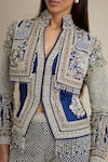 Shop Eeksha Blue Silk, Brocade Pearls, Cut Work Bandeau Mughal Embroidered Jacket And Pant Set Online at Aza Fashions Shop_Eeksha_Blue Silk, Brocade Pearls, Cut Work Bandeau Mughal Embroidered Jacket And Pant Set _Online_at_Aza_Fashions