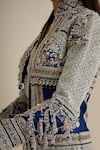 Eeksha Blue Silk, Brocade Pearls, Cut Work Bandeau Mughal Embroidered Jacket And Pant Set at Aza Fashions Eeksha_Blue Silk, Brocade Pearls, Cut Work Bandeau Mughal Embroidered Jacket And Pant Set _at_Aza_Fashions
