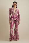Buy_Eeksha_Magenta Crepe, Silk Pearls, Diamonds, Stones, Embroidered Peplum Jacket Pant Set _at_Aza_Fashions