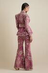 Shop_Eeksha_Magenta Crepe, Silk Pearls, Diamonds, Stones, Embroidered Peplum Jacket Pant Set _at_Aza_Fashions
