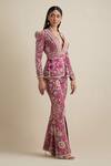 Buy_Eeksha_Magenta Crepe, Silk Pearls, Diamonds, Stones, Embroidered Peplum Jacket Pant Set _Online_at_Aza_Fashions