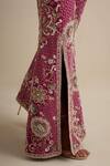 Shop_Eeksha_Magenta Crepe, Silk Pearls, Diamonds, Stones, Embroidered Peplum Jacket Pant Set _Online_at_Aza_Fashions