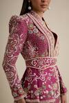 Buy_Eeksha_Magenta Crepe, Silk Pearls, Diamonds, Stones, Embroidered Peplum Jacket Pant Set 