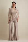 Eeksha Pink Net Sequins, Beads Embroidered Draped Sleeve Jumpsuit Online at Aza Fashions Eeksha_Pink Net Sequins, Beads Embroidered Draped Sleeve Jumpsuit _Online_at_Aza_Fashions