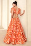 Shop_Taavare_Orange Tissue Organza Printed Floral V Neck Embroidered Lehenga Set _at_Aza_Fashions