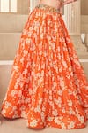 Taavare_Orange Tissue Organza Printed Floral V Neck Embroidered Lehenga Set _Online_at_Aza_Fashions