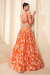 Shop_Taavare_Orange Tissue Organza Printed Floral Square Pleated Lehenga Set_at_Aza_Fashions