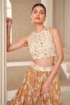 Buy_Taavare_Gold Tissue Organza Printed Floral Round Embroidered Lehenga Set _Online_at_Aza_Fashions