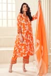 Buy_Taavare_Orange Tissue Organza Printed Floral Notched Embroidered Kurta And Pant Set _at_Aza_Fashions