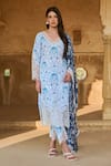 Buy_Sage Saga_Blue Chanderi, Raasa Neel Printed Kurta Pant Set _Online_at_Aza_Fashions