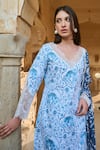 Sage Saga_Blue Chanderi, Raasa Neel Printed Kurta Pant Set _at_Aza_Fashions