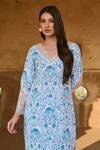 Sage Saga_Blue Cotton Embroidery, Lace Collared Floral Print Chantilly Kurta _Online_at_Aza_Fashions