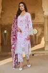 Buy_Sage Saga_Red Lawn Cotton Printed Floral V Chantilly Lace Applique Work Kurta Pant Set _at_Aza_Fashions