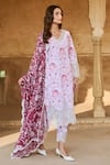 Shop_Sage Saga_Red Lawn Cotton Printed Floral V Chantilly Lace Applique Work Kurta Pant Set _Online_at_Aza_Fashions