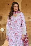 Buy_Sage Saga_Red Lawn Cotton Printed Floral V Chantilly Lace Applique Work Kurta Pant Set 