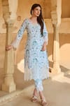 Buy_Sage Saga_Green Lawn Cotton Printed Floral Raasa Kokil Chantilly Lace Applique Work Kurta _at_Aza_Fashions