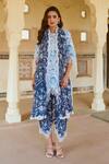 Buy_Sage Saga_Blue Cotton, Linen, Chanderi Embroidery, Chantilly Applique Kurta Pant Set _at_Aza_Fashions