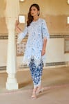 Sage Saga_Blue Cotton, Linen, Chanderi Embroidery, Chantilly Applique Kurta Pant Set _at_Aza_Fashions
