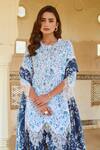 Shop_Sage Saga_Blue Lace Embroidery Round Neck Raasa Neel Elephant Print Kurta _Online_at_Aza_Fashions