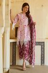 Buy_Sage Saga_Red Chanderi, Lace, Linen Lace, Embroidery Round Raasa Elephant Print Kurta Set _at_Aza_Fashions
