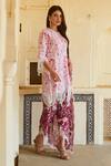 Buy_Sage Saga_Red Chanderi, Lace, Linen Lace, Embroidery Round Raasa Elephant Print Kurta Set _Online_at_Aza_Fashions