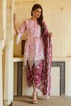 Sage Saga_Red Lawn Cotton Printed Elephant Round Raasa Kurta _Online_at_Aza_Fashions