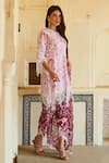 Sage Saga_Red Lawn Cotton Printed Elephant Round Raasa Kurta _at_Aza_Fashions