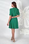 Seesa_Green Viscose Embroidered Applique Work Mandarin Rinesa Solid Skater Dress _Online_at_Aza_Fashions