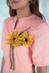 Shop_Seesa_Pink Viscose Embroidered 3d Sunflower Mandarin Collar Rinesa Skater Dress_at_Aza_Fashions