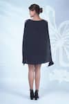 Seesa_Black Silk Crepe Applique Floral High Neck Elan Slit Sleeve Cape Dress_Online_at_Aza_Fashions