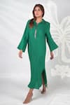 Seesa_Green Viscose Embroidered Bead Collared Mira Placket Long Dress _Online_at_Aza_Fashions