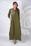 Buy_Seesa_Green Viscose Embroidered Bead Elira Peridot Placement Dress _at_Aza_Fashions