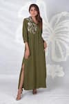 Seesa_Green Viscose Embroidered Bead Elira Peridot Placement Dress _Online_at_Aza_Fashions